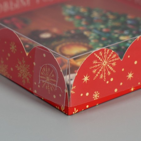 Box for confectionery with PVC “Happy New Year”, fireplace, 13 x 13 x 3 cm, new year-3