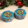 The box is octagonal, blue, mix, 15.3x15.3x6.7 cm