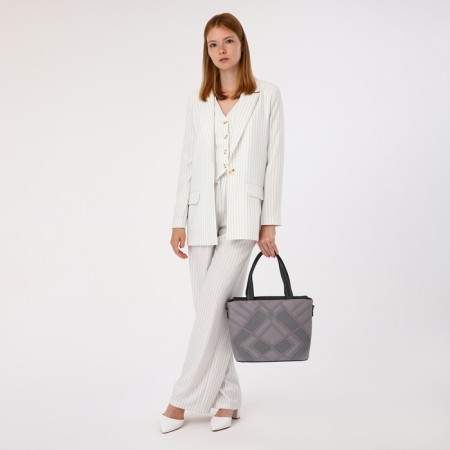 Bag "Golden Rain" with a zipper, 2 outer pockets, a long belt, color gray color-8