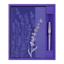 Set gift Escalada Diary A5 120 sheets, soft cover of artificial leather, foil embossing, pancake embossing, block 70 g/m2, lilac + pen + pen.