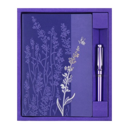 Set gift Escalada Diary A5 120 sheets, soft cover of artificial leather, foil embossing, pancake embossing, block 70 g/m2, lilac + pen + pen.
