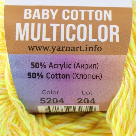 Baby Cotton Multicolor yarn 50%acrylic, 50%cotton 165m/50g (5204 lemon)-3