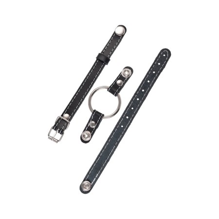 Gag Pecado BDSM, “Ring 39 mm”, with a white stitch, genuine leather, black-3