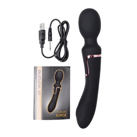 Bilateral intimate massage Waname D-Splash Surge, 22.5 cm, silicone, black color-9