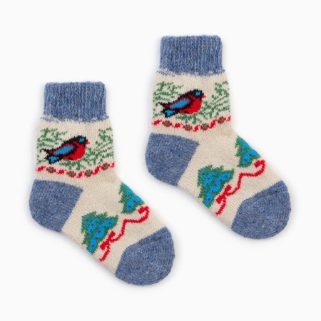 Nosk children's woolen "Bullfinch in the forest", white color, size 14