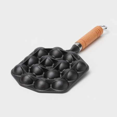 Cast iron pan "spheros", 14 cells, 36 × 17 × 2.5 cm, wooden handle-3