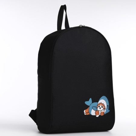 School textile backpack "Cat in a suit", 38x14x27 cm, black color-1