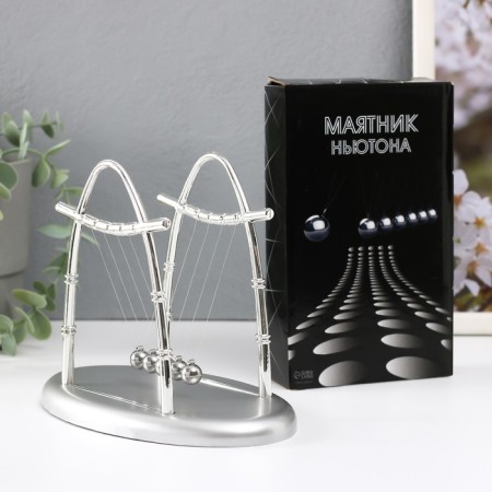 Newtonian pendulum Bamboo Silver 14x18x11 cm-3