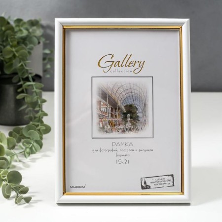 Photo frame Plastic Gallery 15x21 cm, 636461 white with gold (plastic screen)-1
