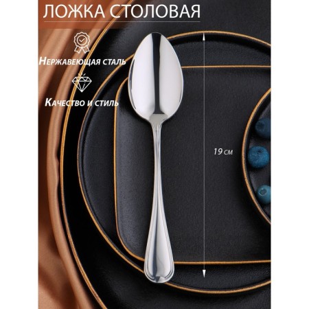 Tablespoon "Middleton", length 19 cm, thickness 3 mm, silver color