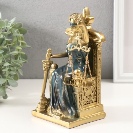 Souvenir Polystone "Goddess Femis on the throne" golden with blue 19x10x9 cm-3