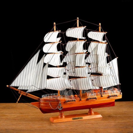 Survenger ship large "Krambole", side light wood, white sails, mix 57 × 9 × 49cm-1