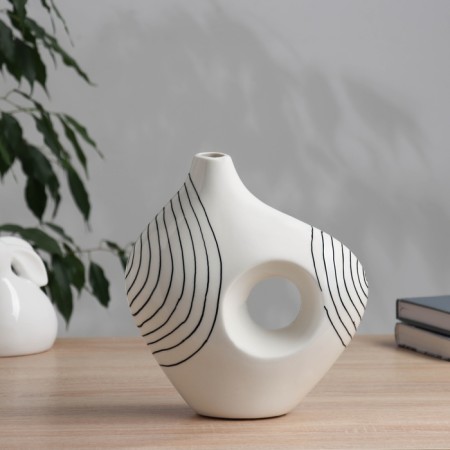 VAZA Ceramics Table "Picasso" (manual painting) strips hole, 23x20 cm, black and white 10455