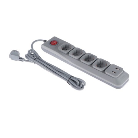 Unieel Lux network filter, 4 outlets, USB 2.1 A, 3 m, 10 A, 2500 W, PVS 3x0.75, S/K, Gray