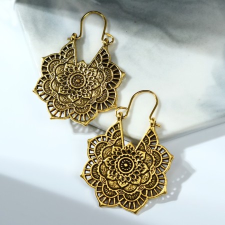 Earrings Metal "Vostok" Flower, Color Black Gold-1