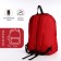 A backpack with a zipper, external pocket, red color