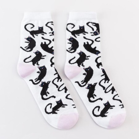 Women's socks minku "cats", white color, size 36-37 (23 cm)