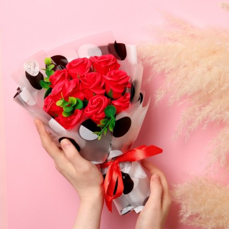 A premium bouquet of red soap roses, 11 pcs-5
