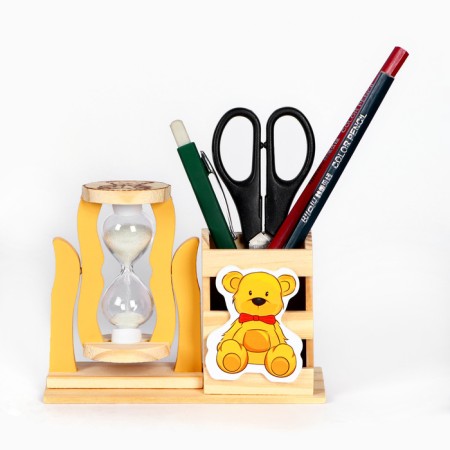 Sanding clock "Bear", with an organizer for the office, 13.5 x 13.5 x 10 cm