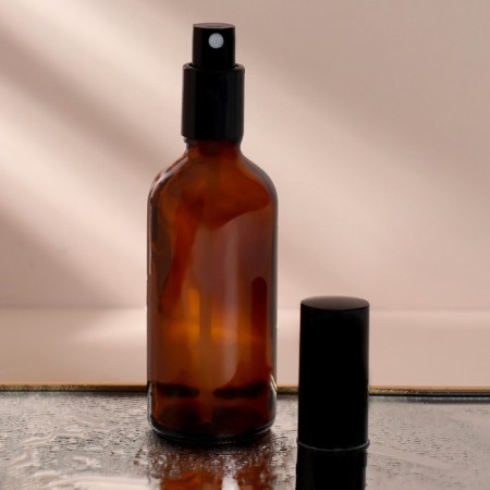 Glass bottle for perfume, with a spray, 100 ml, brown/black color-1