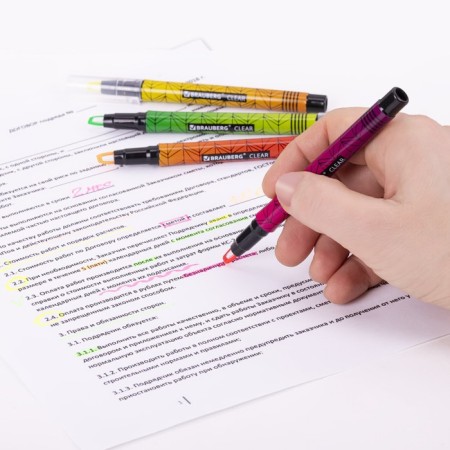The set of textuals with a transparent tip 4 colors, Brauberg "Clear", line 1-5 mm 152426-10