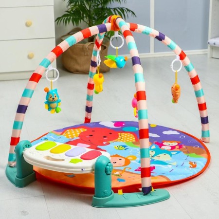 Developing rug "baby game", with a piano, round, blue-12