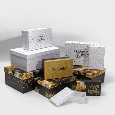 A set of boxes 10 in 1, gift packaging, “Happy Birthday”, 12 x 7 x 4 - 32.5 x 20 x 12.5 cm