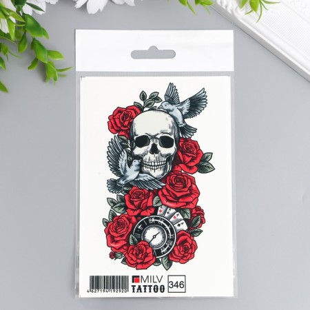 Tattoo "Skull in flowers" 10x15 cm-3