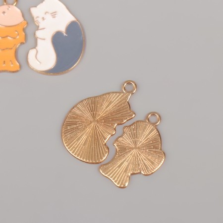 Decor for creativity metal, enamel "cat with a fish" set 2 pcs 2.6x2.5 cm-2