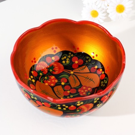Salad bowl, carved, 15-16 × 7 cm, Khokhloma-2