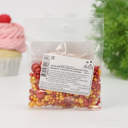 Confectionery sprinkling "pearls" (gold, red), 50 g-2