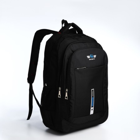 Youth backpack from textiles, 2 parts with lightning, 4 pockets, black/blue color-2