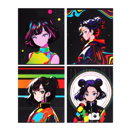 Notebook of 48 sheets in Calligrata Call “bright. Anime”, cardboard cover, matte lamination + selective UV-lame, block offset mix