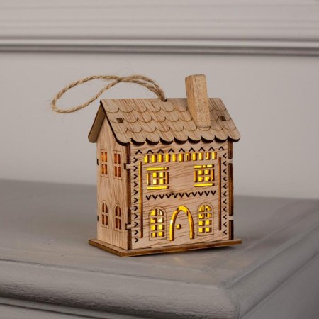 Christmas tree toy "Carved house", from batteries, glow warm white-2