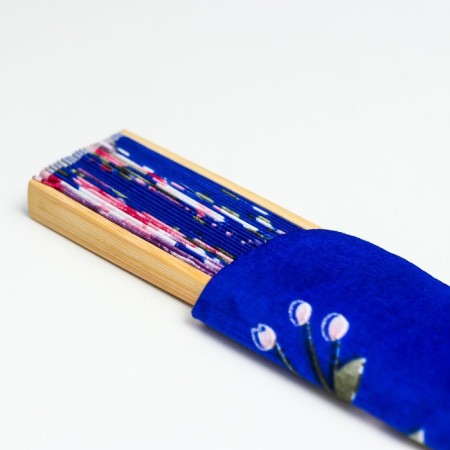Fan bamboo, textile h = 21 cm "flowers" with a cover, blue-10
