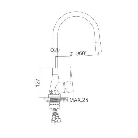 Accoona A4890G-5 kitchen mixer, single-leaf, flexible spout, white/chromium-6