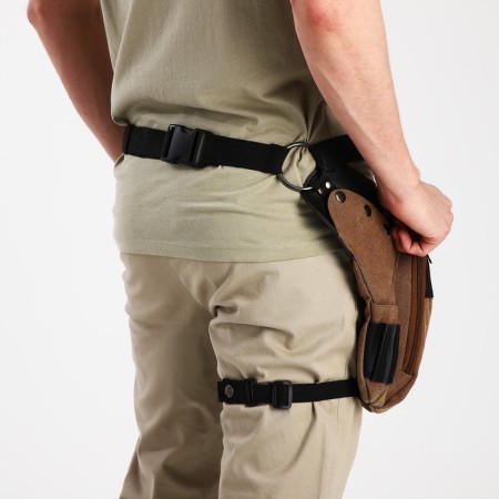 Lightning waist bag, 3 outer pockets, hook on the thigh, brown color-1