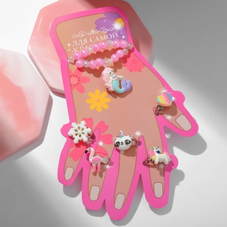 Set of children's “chosen” 7 items: 2 bracelets, 5 rings, mermaid, shape mix, colored-3