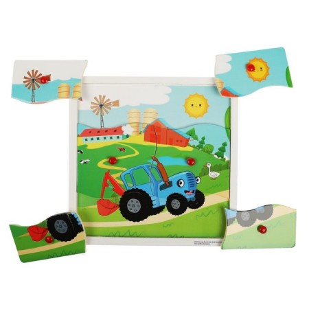 Wooden toy, liners with handles "Blue Tractor"-2