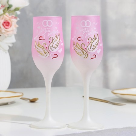 Set of wedding glasses "Council yes love", 200 ml, pink