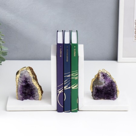 Book holders marble, quartz "Amethyst block" set 2 pcs 15x10x13 cm-1