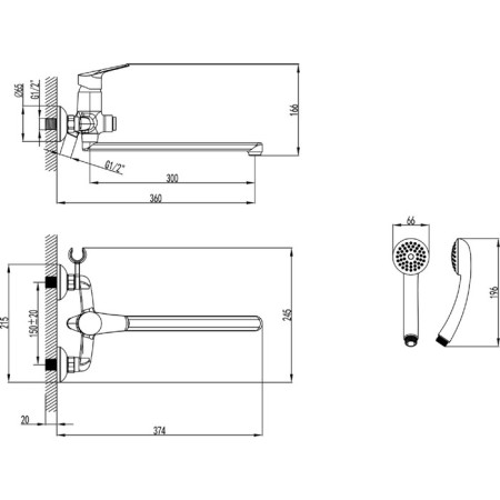 LEMARK PARTner LM6557C bathtub mixer, one -handed, flat spill 300 mm, chromium color-1