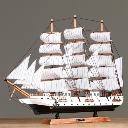 Souvenir ship large "Denmark", white sides, white sails with stripes, 65x65x10 cm-1
