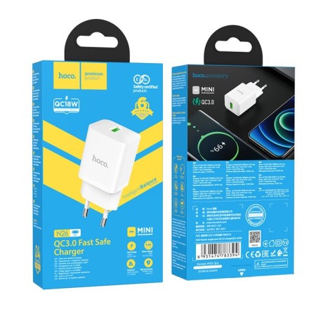 The N26, 1 USB, 18 W, Qc, White Network Charger, White-3