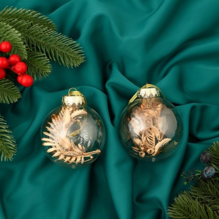 Set of balls plastic D-8 cm, 2 pcs "Fiesta" leaflets, gold