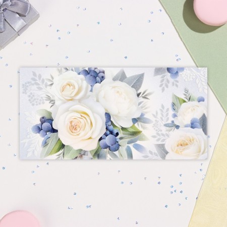 Money envelope "Universal" glitter, bouquet, blue background, 17x8 cm-1