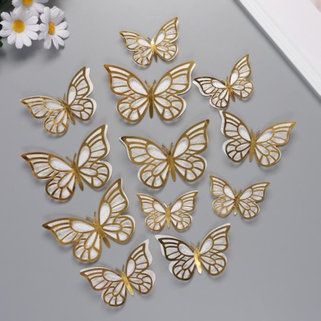 Stick paper, plastic "Butterflies, silver glitter" set 12 pcs 12 cm, 10 cm 8 cm