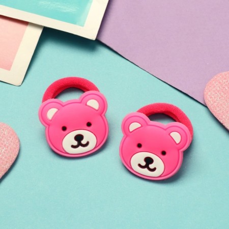 Hair gum "Baby" (set 2 pcs) Bear, 3 cm, bright pink-1