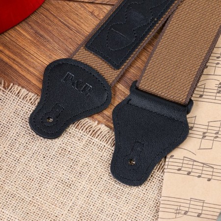 Music Life guitar belt, brown with pocket for mediators, 90-145 cm, width 5 cm-2