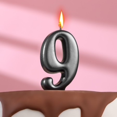 Candle in the oval cake, number 9, graphite, 5.5 cm